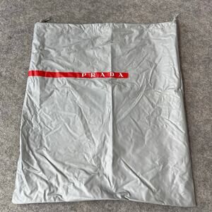 Prada Vinyl Grey Red Logo Dust Bag Drawstring Storage Travel Cover 15"x13"